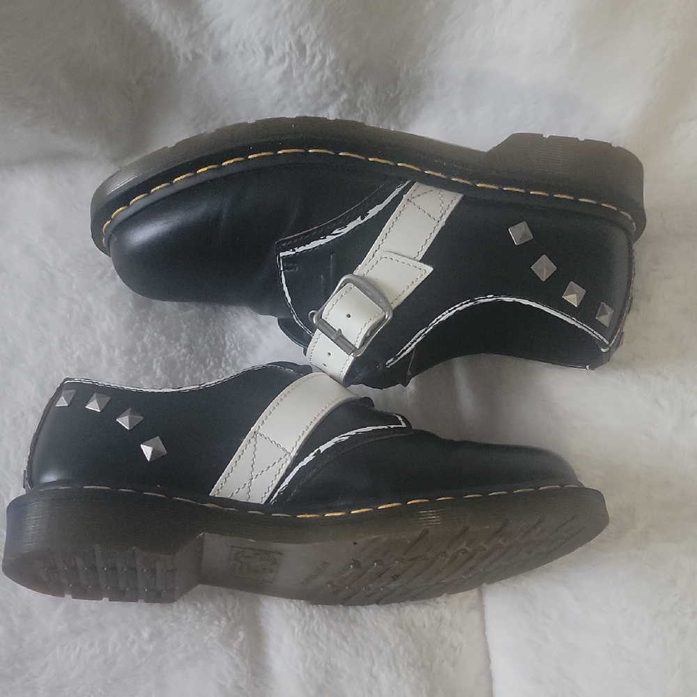 Dr. Martens Black and White Studded Boots 10 Men